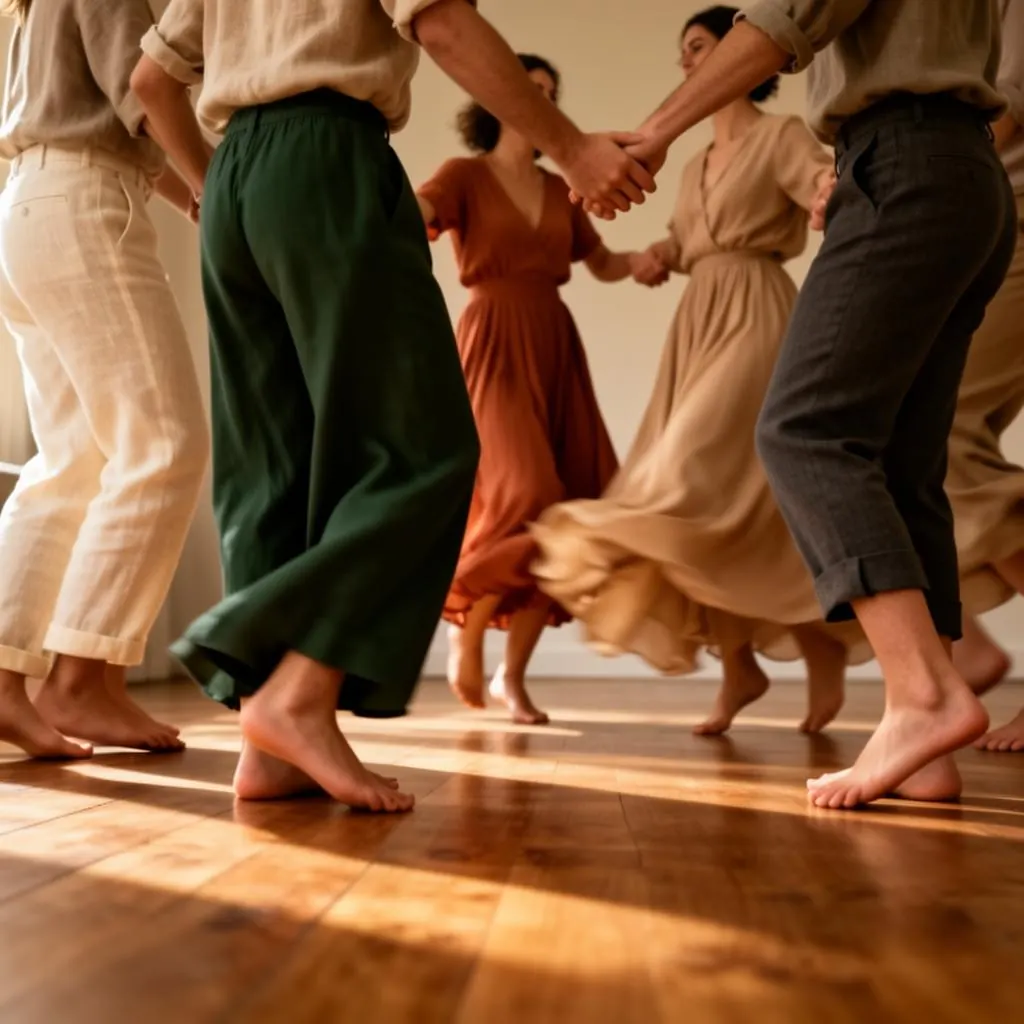 Deelnemers aan het dansen en in verbinding met elkaar
